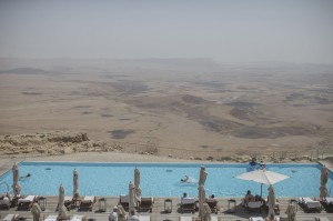 A pool overlooking the Ramon Crater at the Beresheet hotel in the Israeli Negev desert